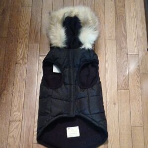 Black Quilted Dog Jacket with Fur Trim